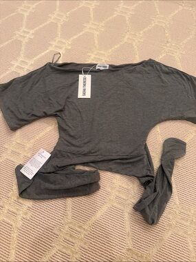 Sasha Therese Charcoal Gray Cropped Wrap Top